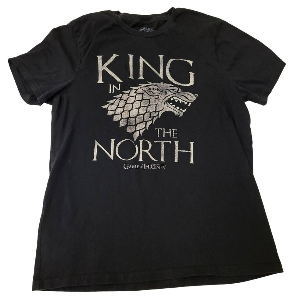 HBO Game of Thrones King In The North Stark Dire Wolf TShirt Cotton Black Mens L